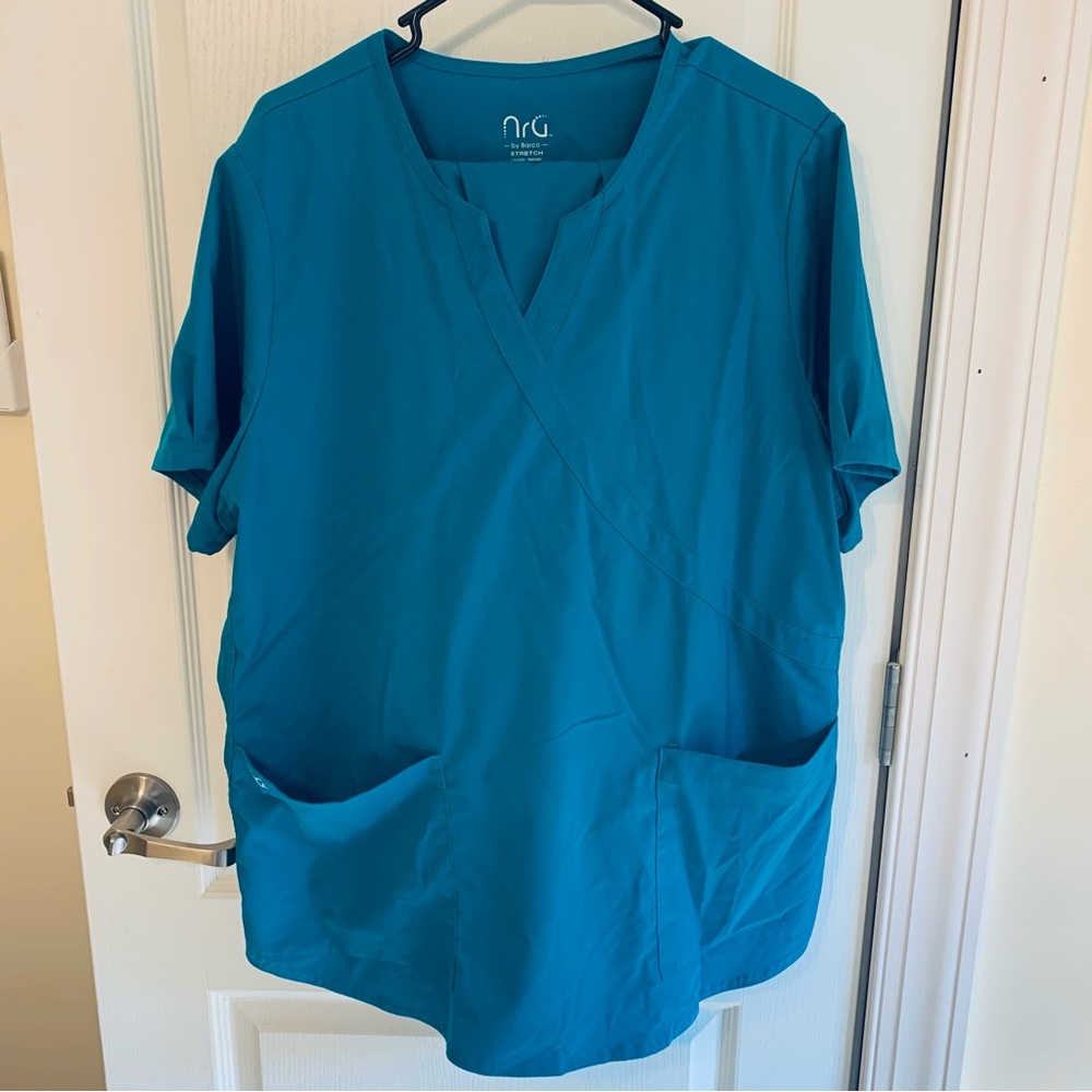 NRG by Barco Stretch Turquoise Blue Scrubs Set Top 2XL Pant XL